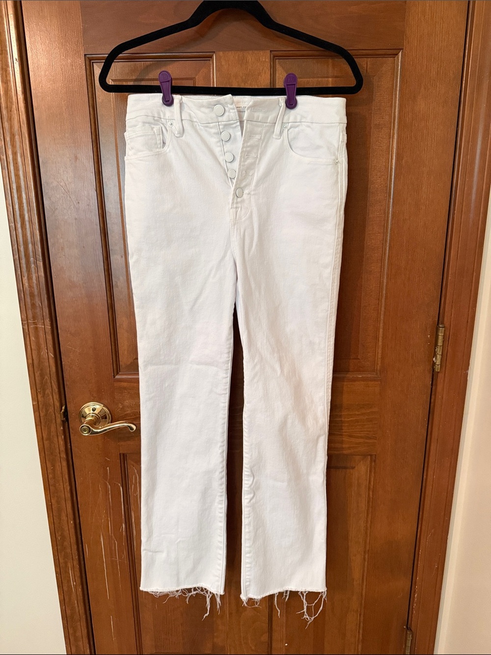 Good American White Straight-Leg Jeans with Button Fly